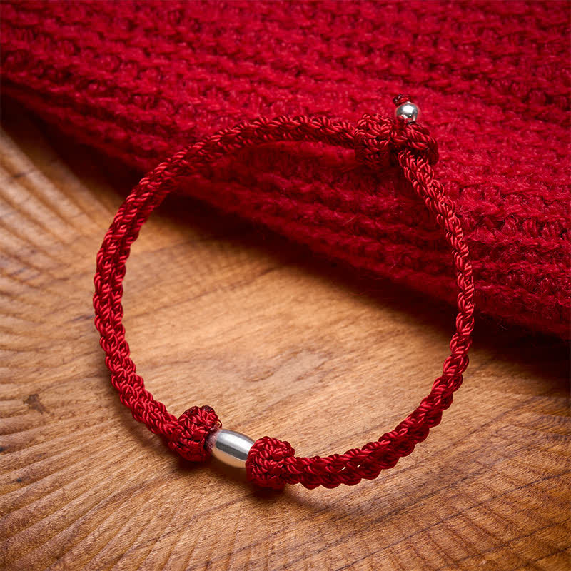 Buddha Stones Bracelet de bénédiction en argent sterling 925 avec perle en forme d'olive et cordon rouge - image 1
