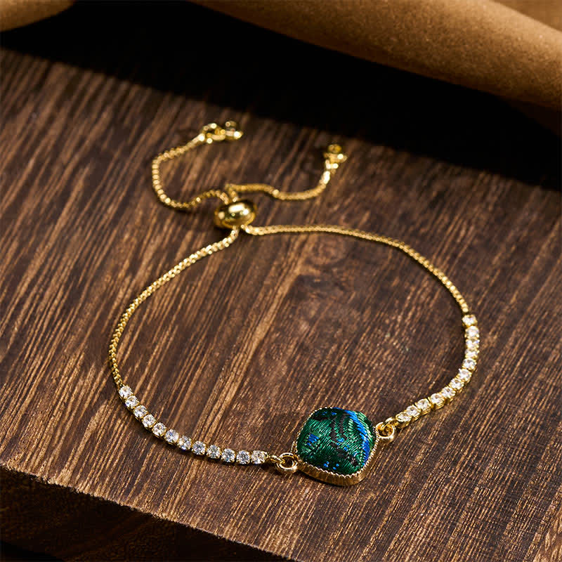 Buddha Stones Bracelet carré ajustable en brocart Copper Luck Song - image 1