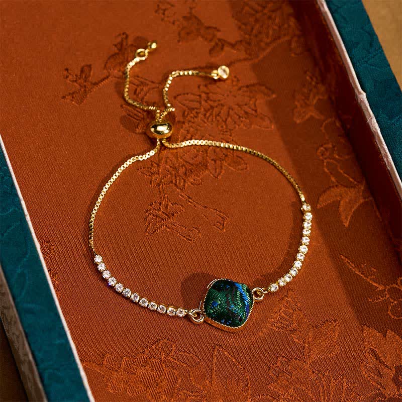 Buddha Stones Bracelet carré ajustable en brocart Copper Luck Song - Vert multicolore (même teinte – motif variable) - image 0