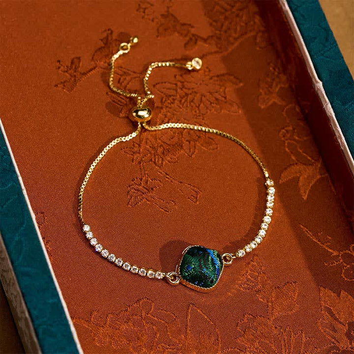 Buddha Stones Bracelet carré ajustable en brocart Copper Luck Song - Vert multicolore (même teinte – motif variable) - image 0