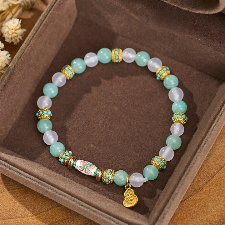Buddha Stones Bracelet à perles rondes polies à la main en agate blanche amazonite émaillée et perles papillon - image 3