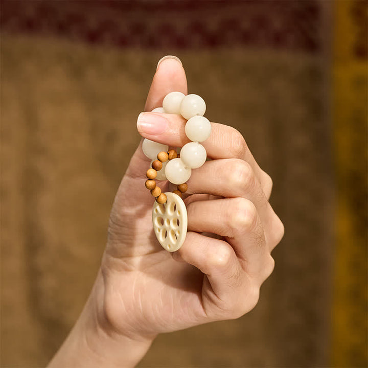 Buddha Stones Pendentif porte-bonheur en racine de lotus et graine de Bodhi blanche, perles de méditation tactiles - image 4