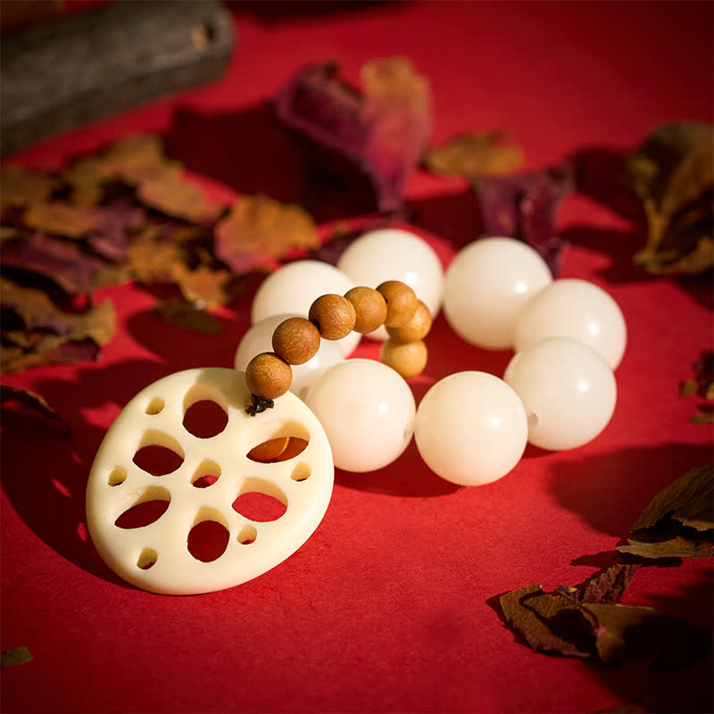 Buddha Stones Pendentif porte-bonheur en racine de lotus et graine de Bodhi blanche, perles de méditation tactiles - image 3