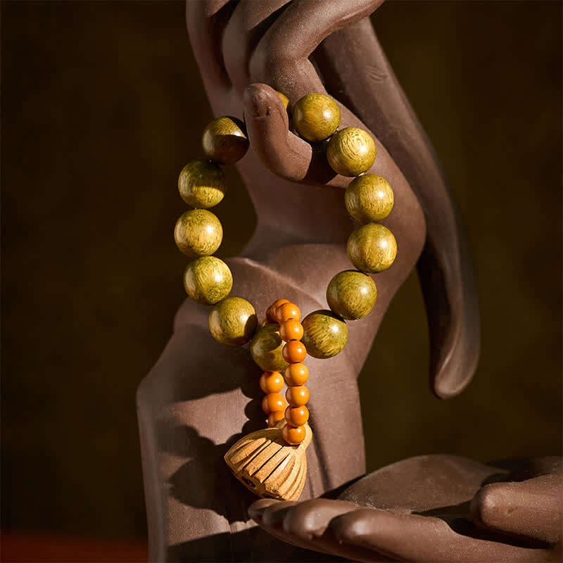 Buddha Stones Perles de méditation tactiles polies à la main, en bois de santal vert et gousse de lotus, pour une guérison optimale - image 1