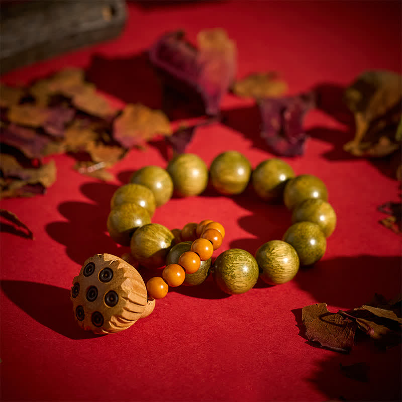 Buddha Stones Perles de méditation tactiles polies à la main, en bois de santal vert et gousse de lotus, pour une guérison optimale - image 3