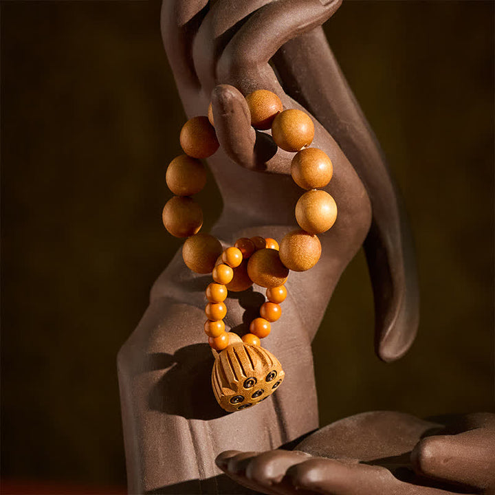Buddha Stones Perles de méditation tactiles polies à la main, en bois de santal vert et gousse de lotus, pour une guérison optimale - image 9