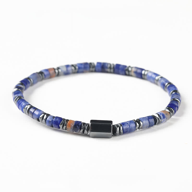 Buddha Stones Bracelet d'espacement en sodalite et hématite, cube de mise à la terre - Sodalite (Logique ♥ Vérité) (Tour de poignet : 16-17 cm) - image 0