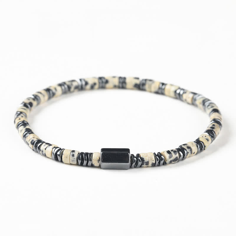 Buddha Stones Bracelet d'espacement en sodalite et hématite, cube de mise à la terre - Jaspe dalmatien (Joie ♥ Loyauté) (Tour de poignet : 16-17 cm) - image 11