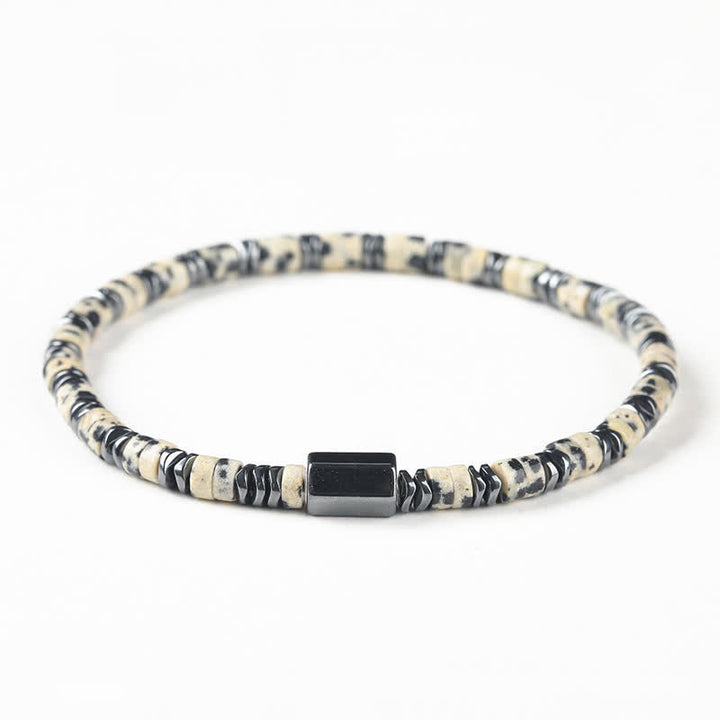 Buddha Stones Bracelet d'espacement en sodalite et hématite, cube de mise à la terre - Jaspe dalmatien (Joie ♥ Loyauté) (Tour de poignet : 16-17 cm) - image 11