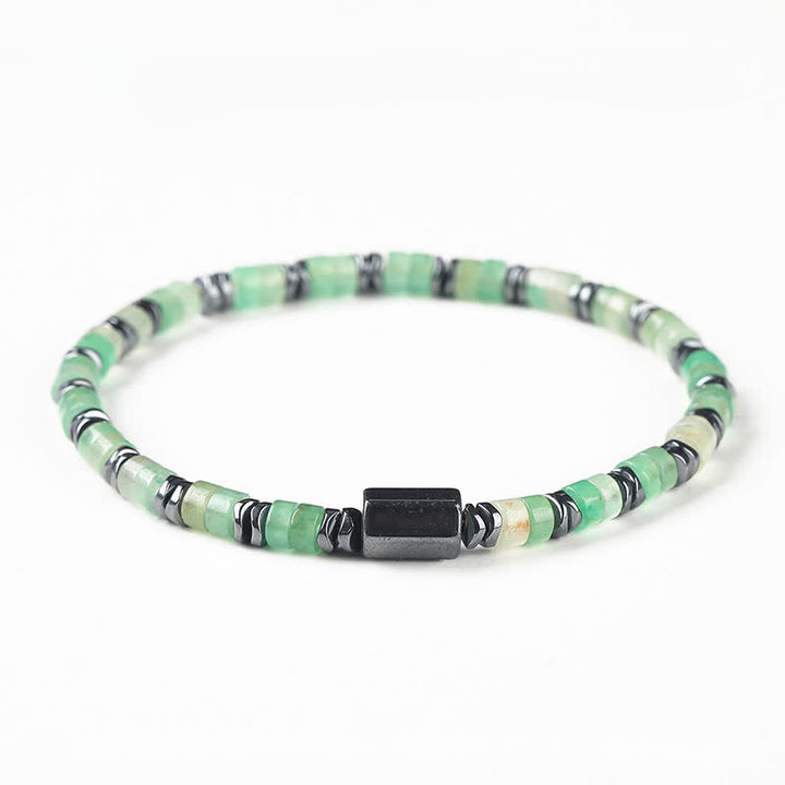 Buddha Stones Bracelet d'espacement en sodalite et hématite, cube de mise à la terre - Aventurine verte (Chance ♥ Opportunité) (Tour de poignet : 16-17 cm) - image 2