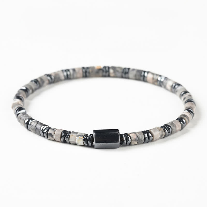 Buddha Stones Bracelet d'espacement en sodalite et hématite, cube de mise à la terre - Jaspe gris (Équilibre ♥ Enracinement) (Tour de poignet : 16-17 cm) - image 3