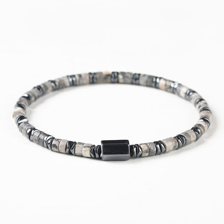 Buddha Stones Bracelet d'espacement en sodalite et hématite, cube de mise à la terre - Jaspe gris (Équilibre ♥ Enracinement) (Tour de poignet : 16-17 cm) - image 3