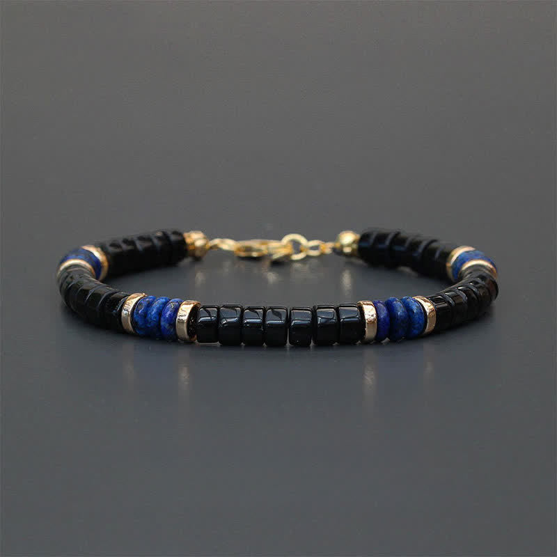 Buddha Stones Bracelet en perles Cube de Vérité, lapis-lazuli et onyx noir - Lapis-lazuli (Sagesse ♥ Vérité) (Tour de poignet : 18-19 cm) - image 0