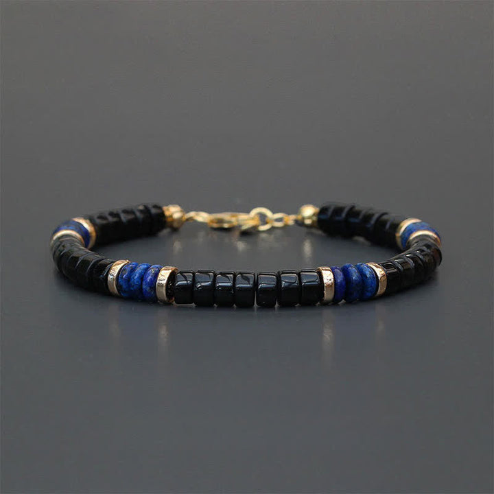 Buddha Stones Bracelet en perles Cube de Vérité, lapis-lazuli et onyx noir - Lapis-lazuli (Sagesse ♥ Vérité) (Tour de poignet : 18-19 cm) - image 0