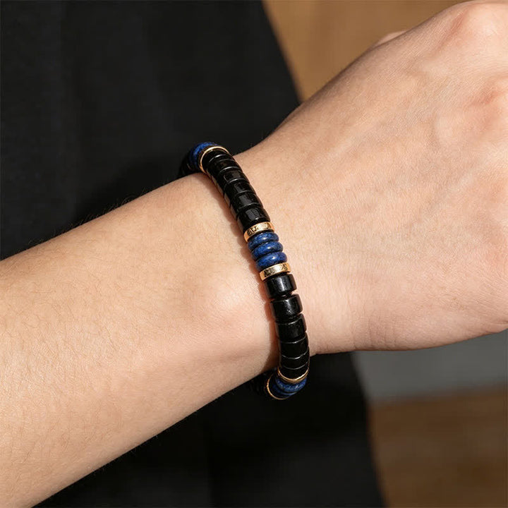Buddha Stones Bracelet en perles Cube de Vérité, lapis-lazuli et onyx noir - image 3