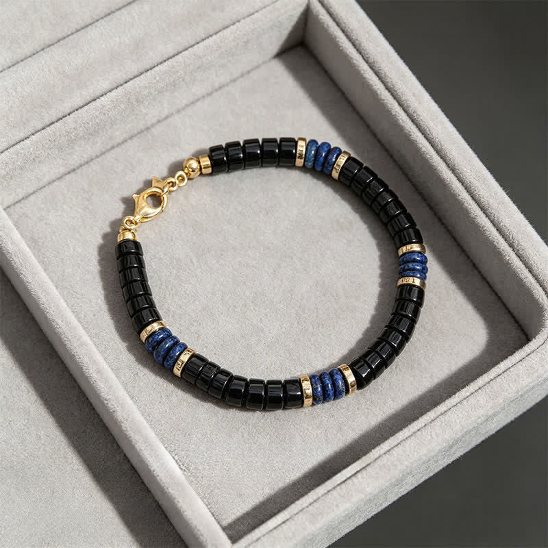 Buddha Stones Bracelet en perles Cube de Vérité, lapis-lazuli et onyx noir - image 2