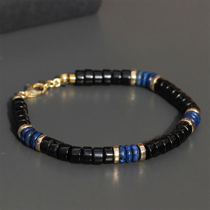 Buddha Stones Bracelet en perles Cube de Vérité, lapis-lazuli et onyx noir - image 1