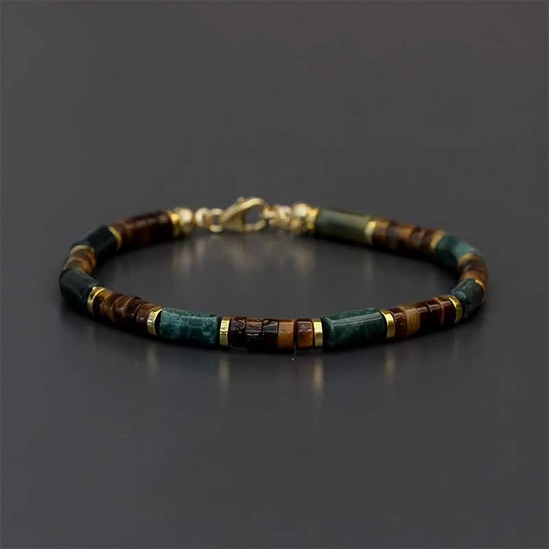 Bracelet de sagesse en Buddha Stones, lapis-lazuli, agate indienne et œil de tigre - Sans chaînette d'extension (tour de poignet : 18-19 cm) - image 0