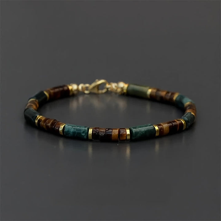 Bracelet de sagesse en Buddha Stones, lapis-lazuli, agate indienne et œil de tigre - Sans chaînette d'extension (tour de poignet : 18-19 cm) - image 0
