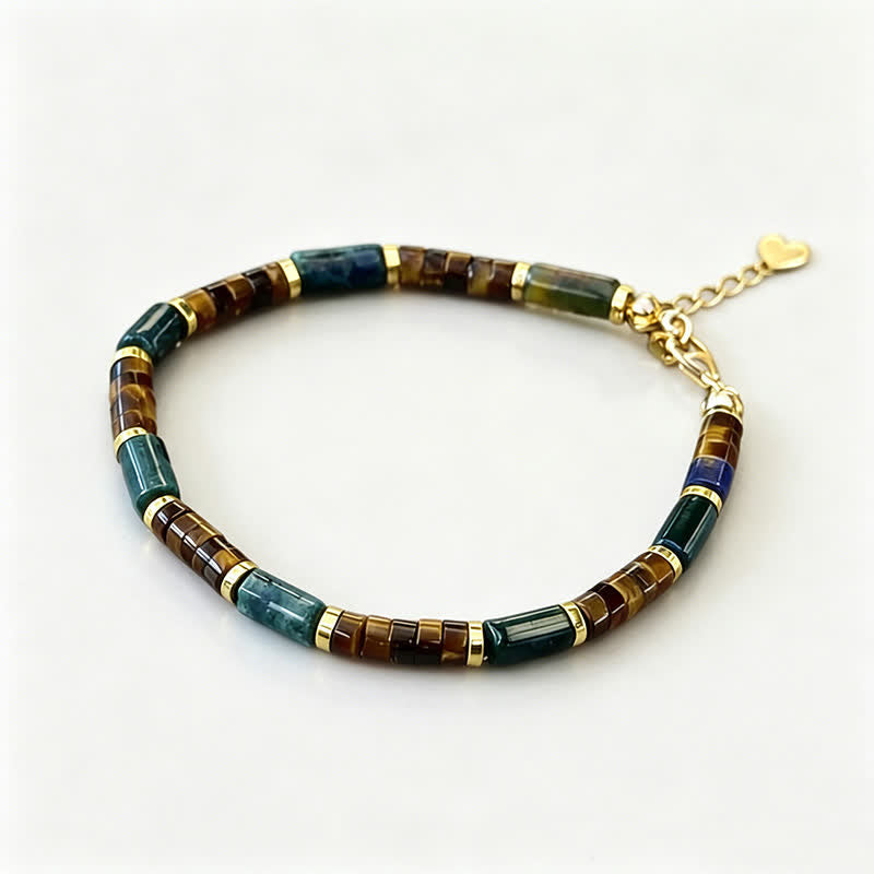 Buddha Stones Bracelet de sagesse en perles cylindriques de lapis-lazuli et œil de tigre - image 2