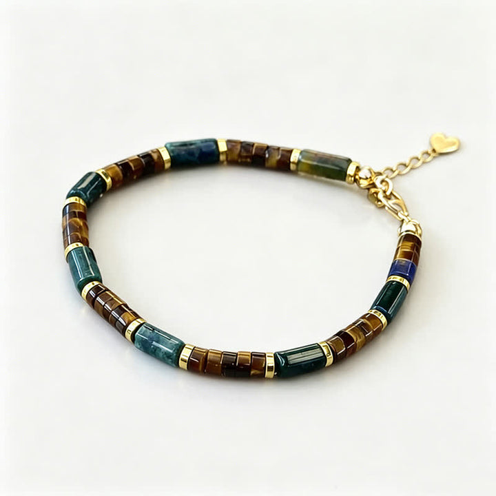 Buddha Stones Bracelet de sagesse en perles cylindriques de lapis-lazuli et œil de tigre - image 2