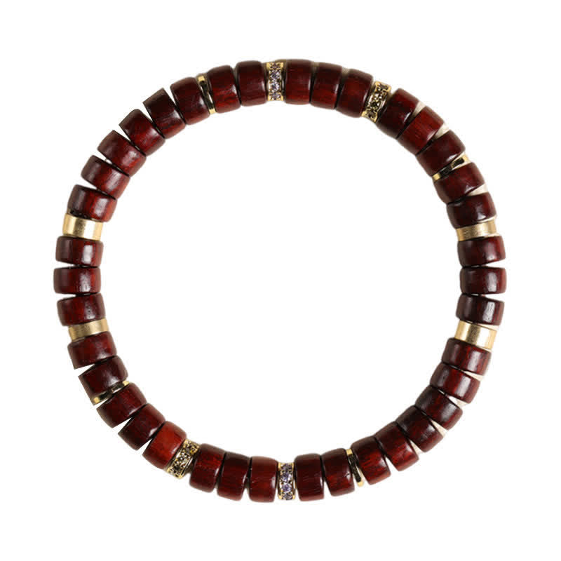 Buddha Stones Bracelet minimaliste en perles cylindriques de mise à la terre, bois de rose rouge et d'ébène - image 3