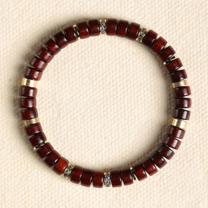 Buddha Stones Bracelet minimaliste en perles cylindriques de mise à la terre, bois de rose rouge et d'ébène - Bois de rose rouge (Méditation ♥ Enracinement) (Tour de poignet : 15-17 cm) - image 2