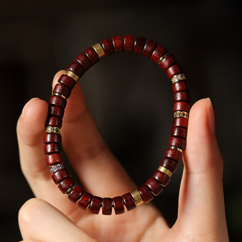 Buddha Stones Bracelet minimaliste en perles cylindriques de mise à la terre, bois de rose rouge et d'ébène - image 4