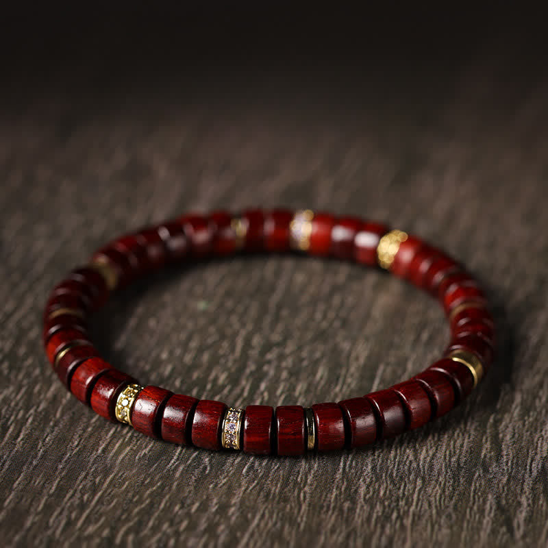 Buddha Stones Bracelet minimaliste en perles cylindriques de mise à la terre, bois de rose rouge et d'ébène - image 0