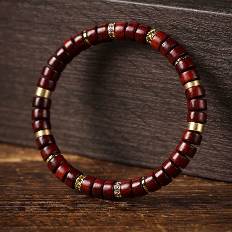Buddha Stones Bracelet minimaliste en perles cylindriques de mise à la terre, bois de rose rouge et d'ébène - image 0