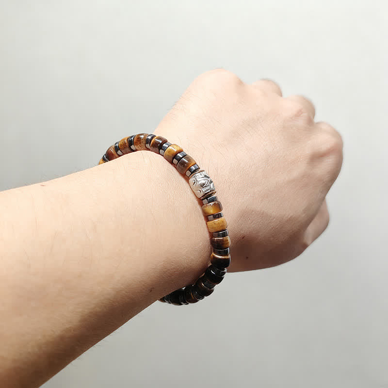 Buddha Stones Bracelet Lion Confiance en œil de tigre naturel et argent antique - image 11