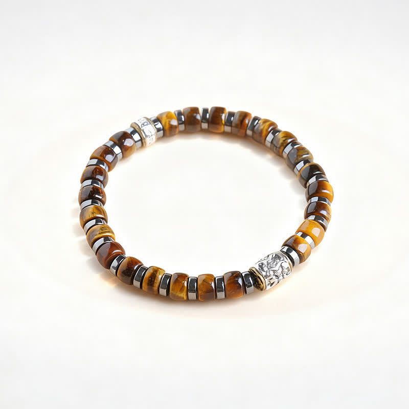 Buddha Stones Bracelet Lion Confiance en œil de tigre naturel et argent antique - 7,5–7,9 pouces (19–20 cm) - image 1