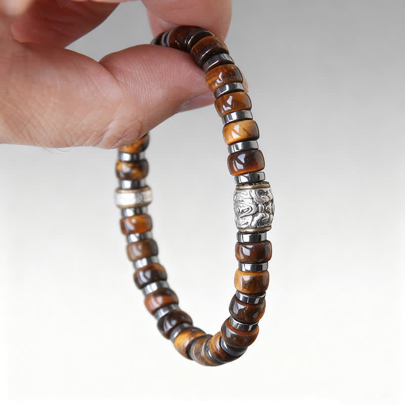 Buddha Stones Bracelet Lion Confiance en œil de tigre naturel et argent antique - image 8