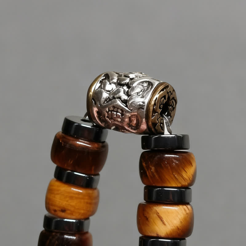 Buddha Stones Bracelet Lion Confiance en œil de tigre naturel et argent antique - image 13