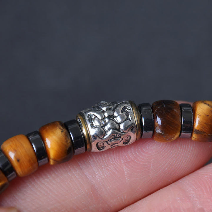 Buddha Stones Bracelet Lion Confiance en œil de tigre naturel et argent antique - image 14