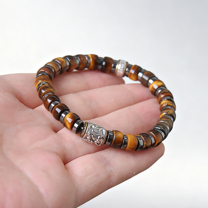Buddha Stones Bracelet Lion Confiance en œil de tigre naturel et argent antique - image 9