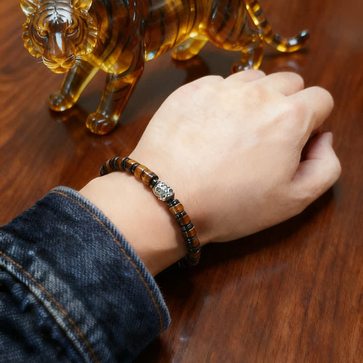 Buddha Stones Bracelet Lion Confiance en œil de tigre naturel et argent antique - image 10