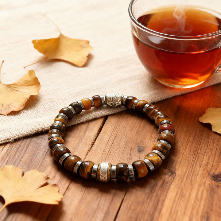 Buddha Stones Bracelet Lion Confiance en œil de tigre naturel et argent antique - image 2