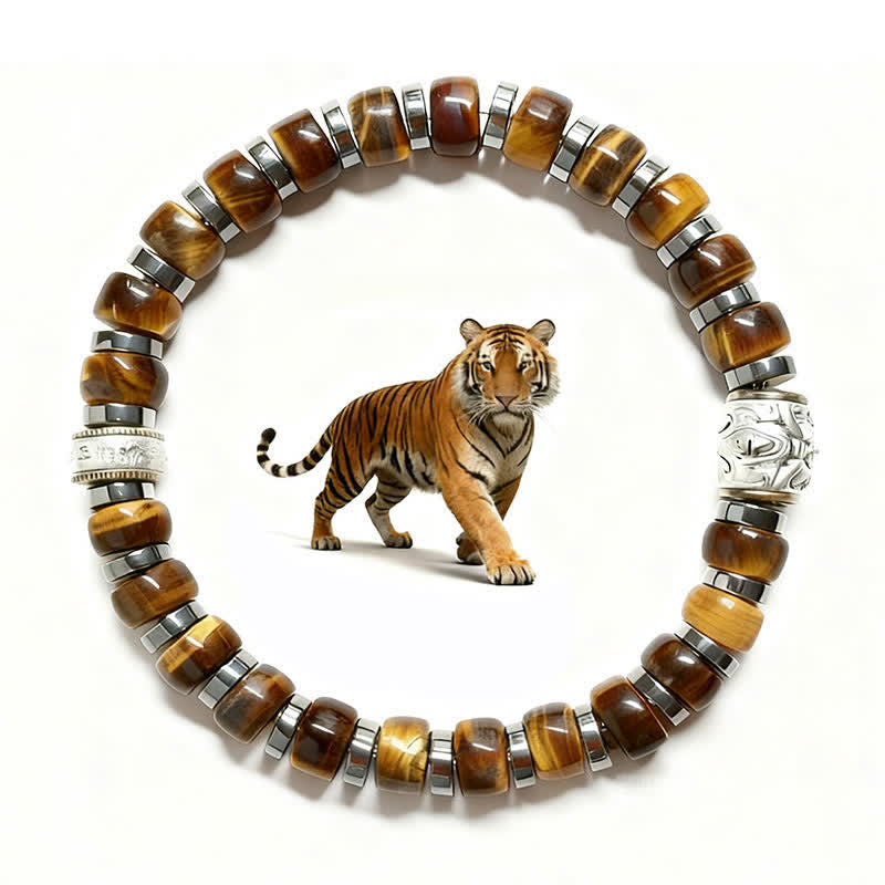 Buddha Stones Bracelet Lion Confiance en œil de tigre naturel et argent antique - image 3