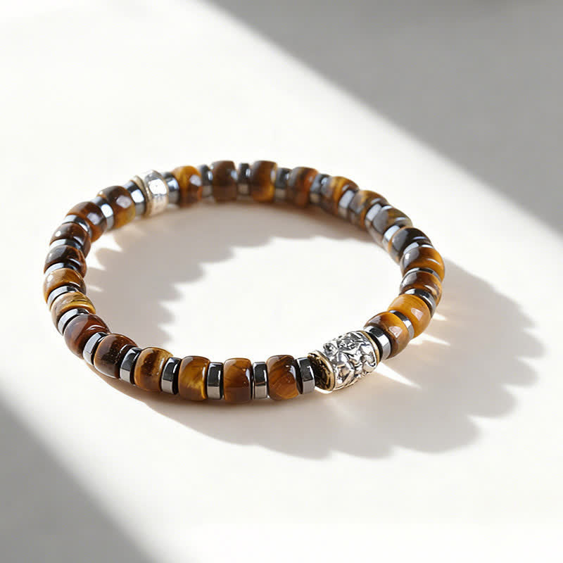 Buddha Stones Bracelet Lion Confiance en œil de tigre naturel et argent antique - image 1