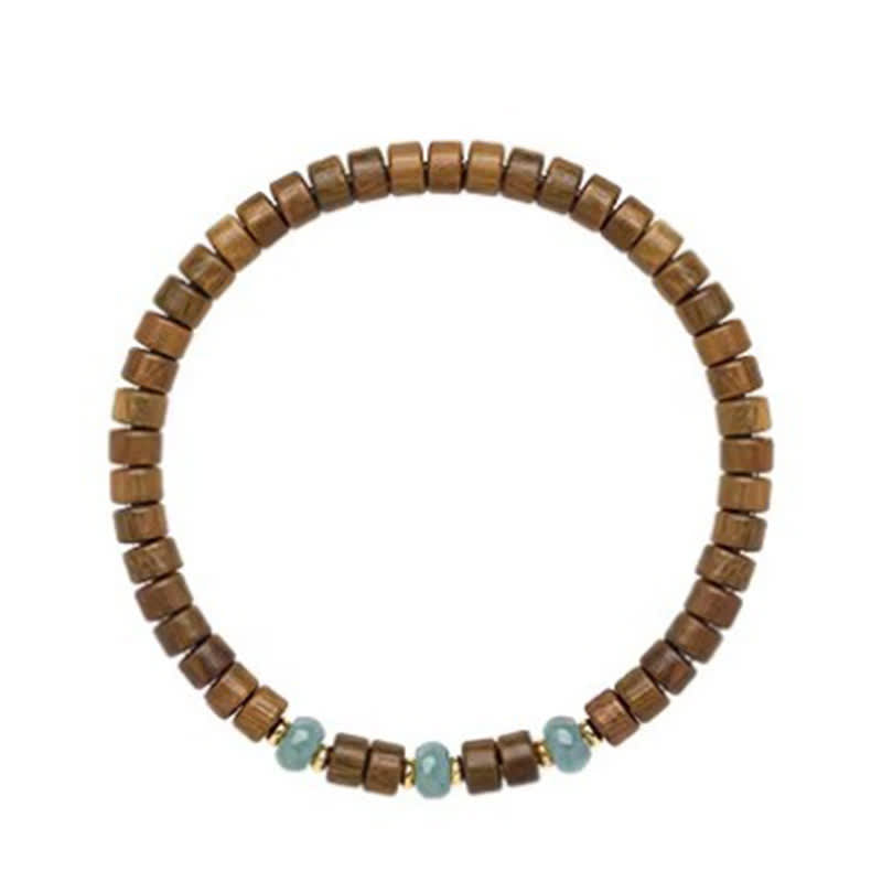 Buddha Stones Bracelet à perles cylindriques en bois de santal vert et jade, orné de santal et de pierres de sérénité - image 8
