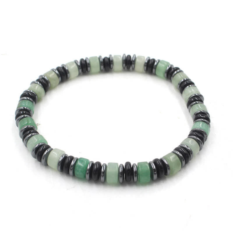 Buddha Stones Bracelet ethnique porte-bonheur en perles plates d'obsidienne noire et d'hématite polies à la main - Aventurine verte (Chance ♥ Opportunité) (Tour de poignet : 15-16 cm) - image 13