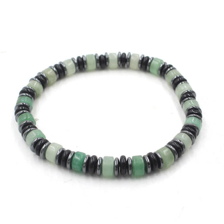Buddha Stones Bracelet ethnique porte-bonheur en perles plates d'obsidienne noire et d'hématite polies à la main - Aventurine verte (Chance ♥ Opportunité) (Tour de poignet : 15-16 cm) - image 13
