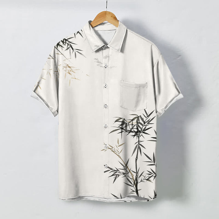 Buddha Stones Chemise à manches courtes pour homme, infroissable, avec boutons à motif de feuilles de bambou. - Ivoire - US/UK/AU48，EU58 (4XL) - image 0