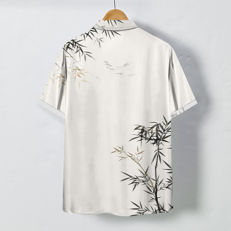 Buddha Stones Chemise à manches courtes pour homme, infroissable, avec boutons à motif de feuilles de bambou. - image 1