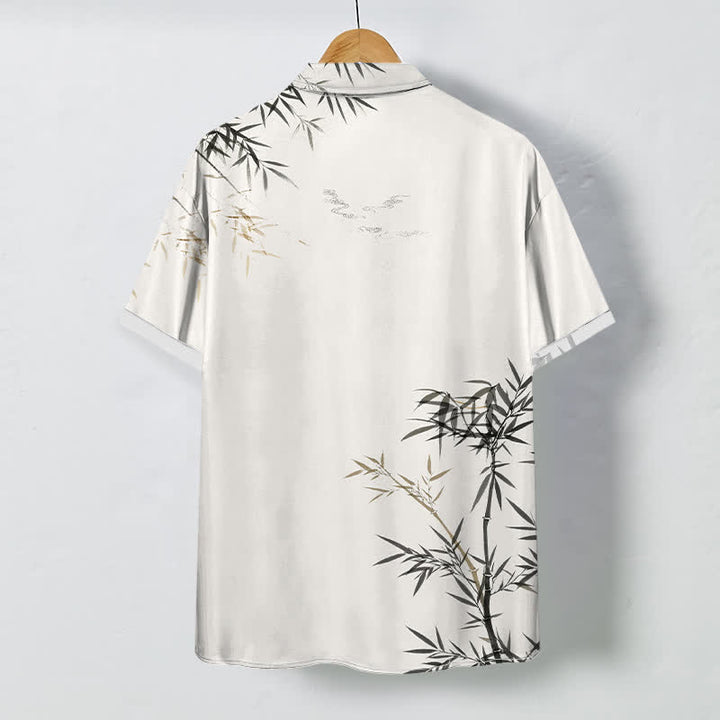 Buddha Stones Chemise à manches courtes pour homme, infroissable, avec boutons à motif de feuilles de bambou. - image 1