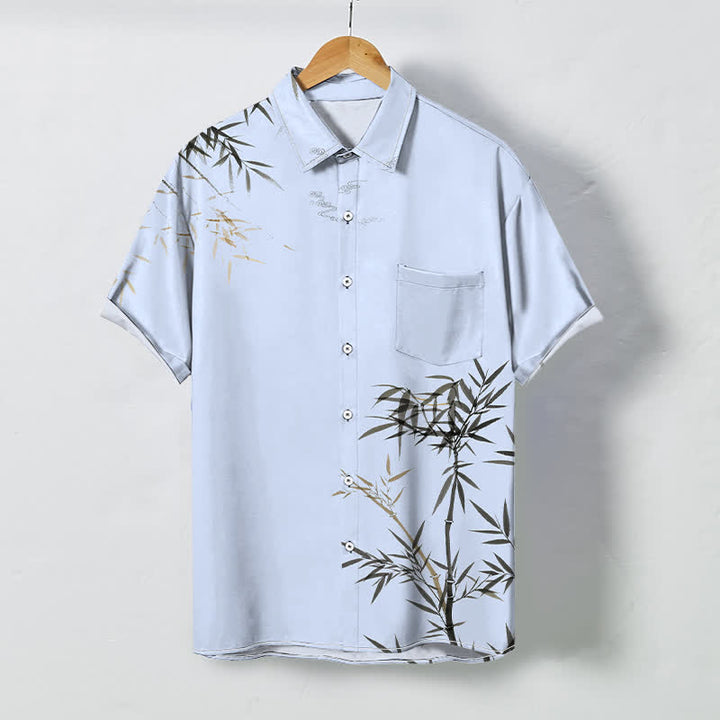 Buddha Stones Chemise à manches courtes pour homme, infroissable, avec boutons à motif de feuilles de bambou. - Bleu ciel clair - US/UK/AU48，EU58 (4XL) - image 3