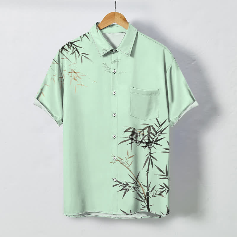 Buddha Stones Chemise à manches courtes pour homme, infroissable, avec boutons à motif de feuilles de bambou. - Vert pâle - US/UK/AU48，EU58 (4XL) - image 5