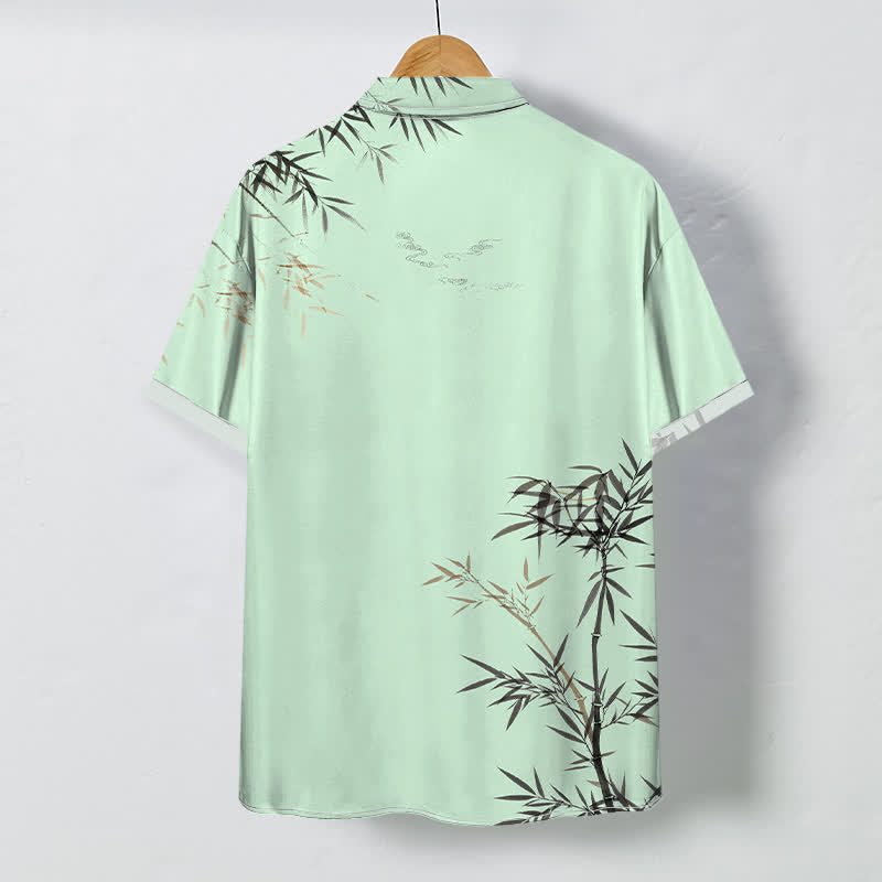 Buddha Stones Chemise à manches courtes pour homme, infroissable, avec boutons à motif de feuilles de bambou. - image 6