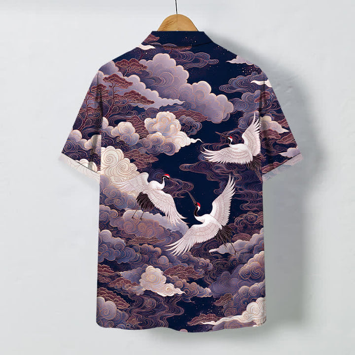 Buddha Stones Chemise à manches courtes respirante pour homme, à boutons et motif de vagues et de nuages, inspirée des grues orientales - image 6